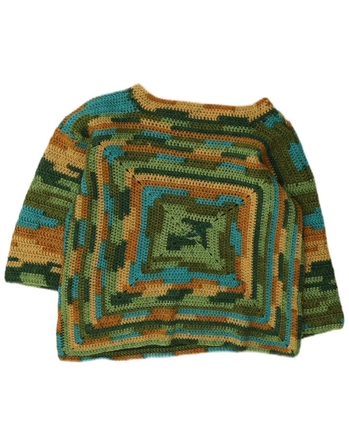 Maglione maglione vintage da donna con scollo a barca UK 14 medio multicolore