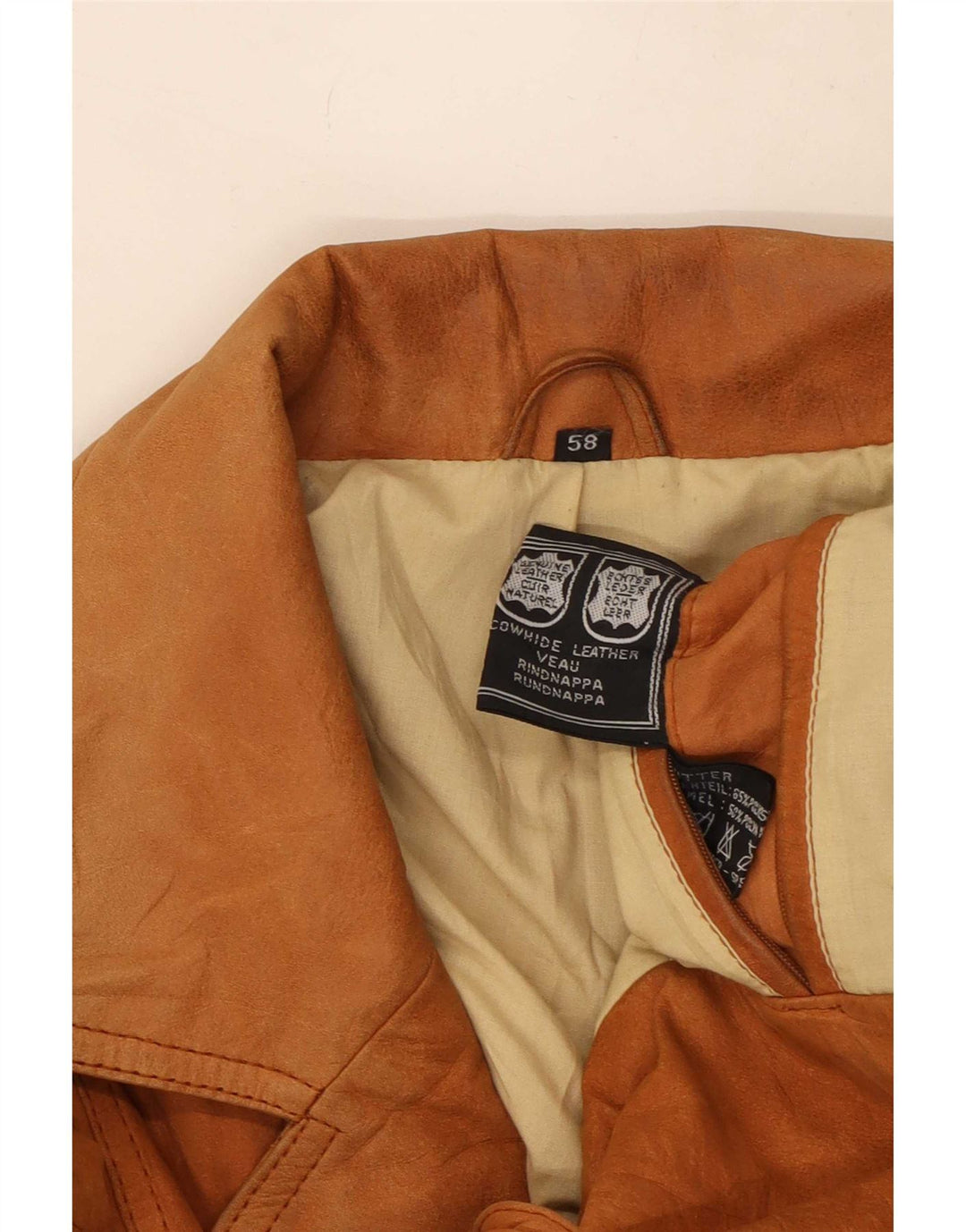 Giacca blazer in pelle vintage da uomo a 3 bottoni EU 58 4XL Marrone