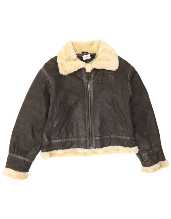 Giacca in pelle Sherpa da donna vestibilità ampia Esisto UK 10 Small Brown Colourblock