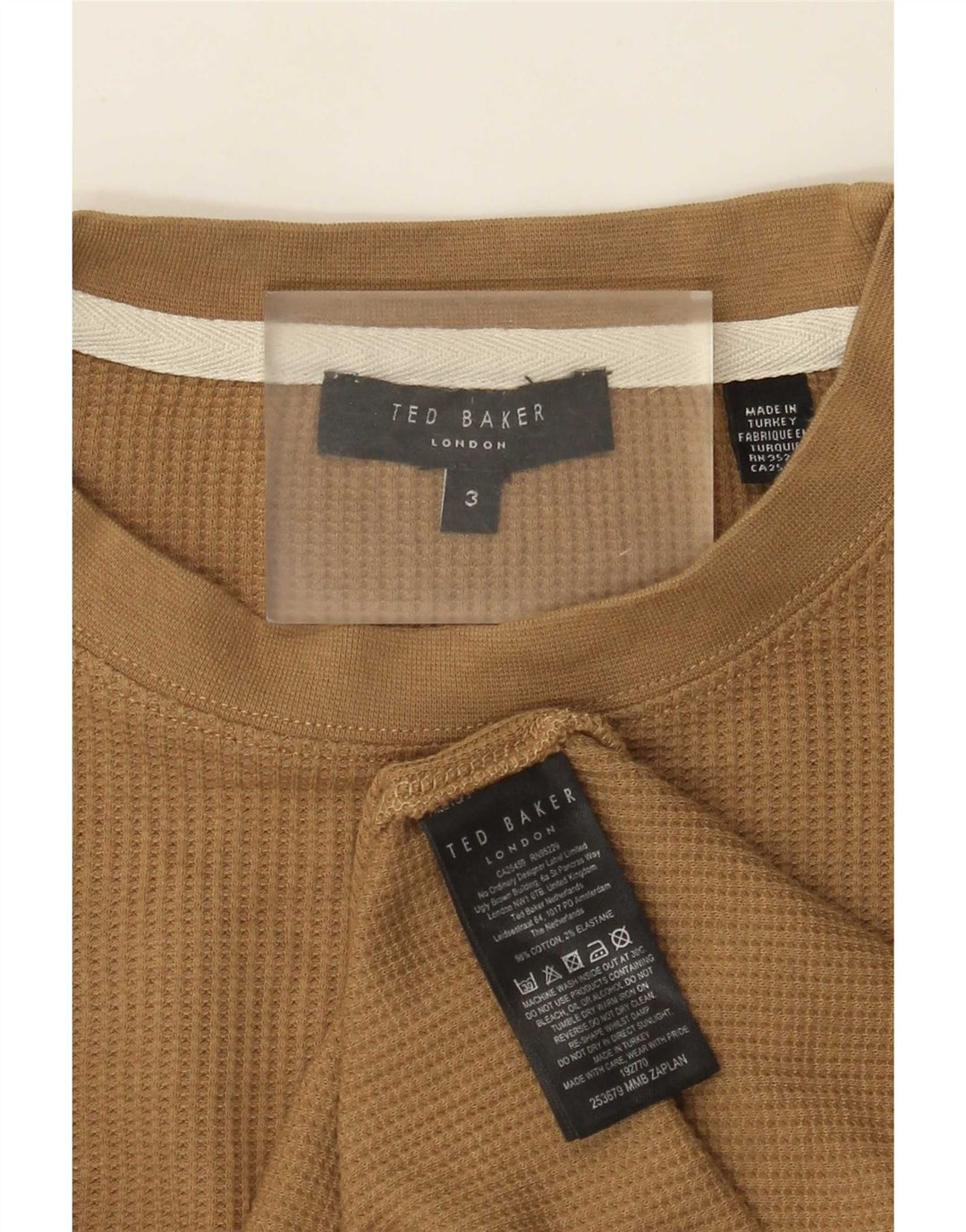 Ted Baker Top da uomo a maniche lunghe taglia 3 in cotone beige medio