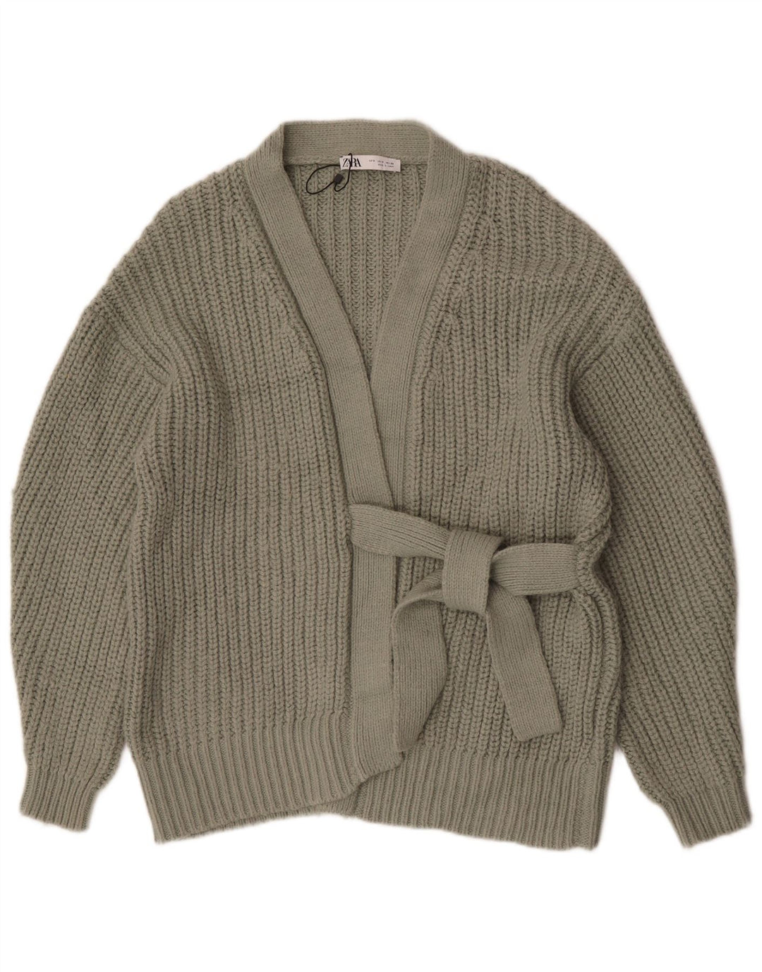 Maglione cardigan oversize con cravatta frontale da donna Zara UK 10 piccolo acrilico verde