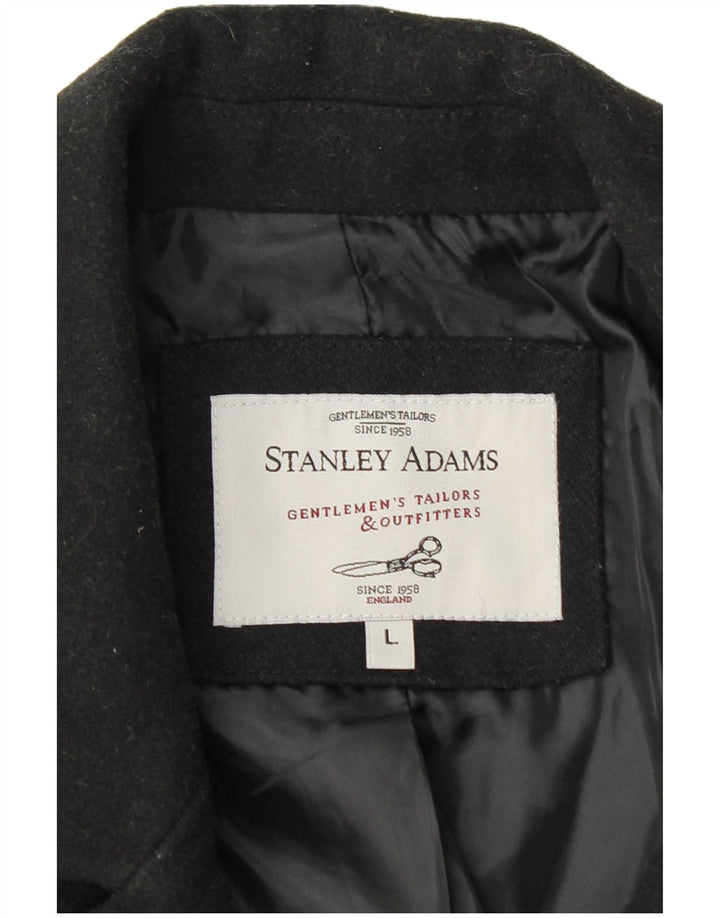 STANLEY ADAMS Cappotto doppiopetto militare da uomo UK 40 Large Nero