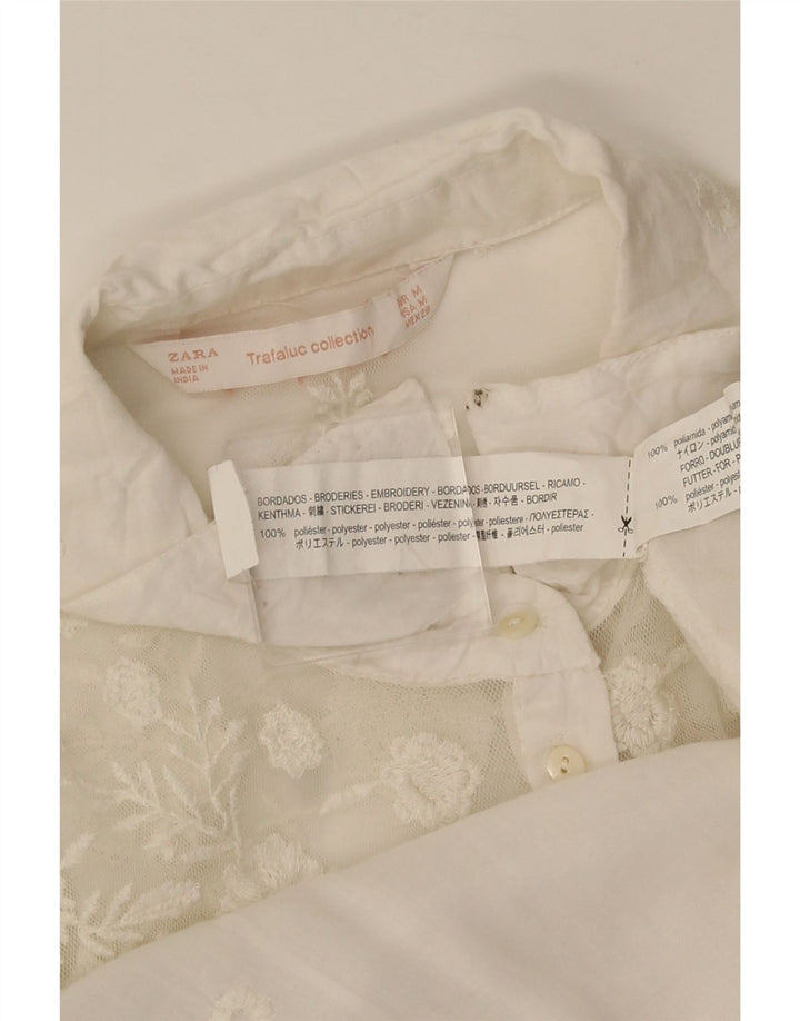 Camicetta Zara Trafaluc da donna UK 14 Poliestere floreale bianco medio