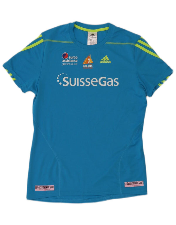 T-shirt grafica Adidas da uomo Climalite Top XS poliestere blu