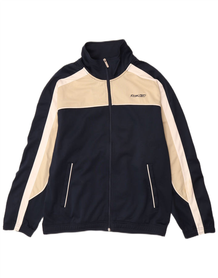 REEBOK Giacca da tuta da uomo in poliestere color block medio blu navy