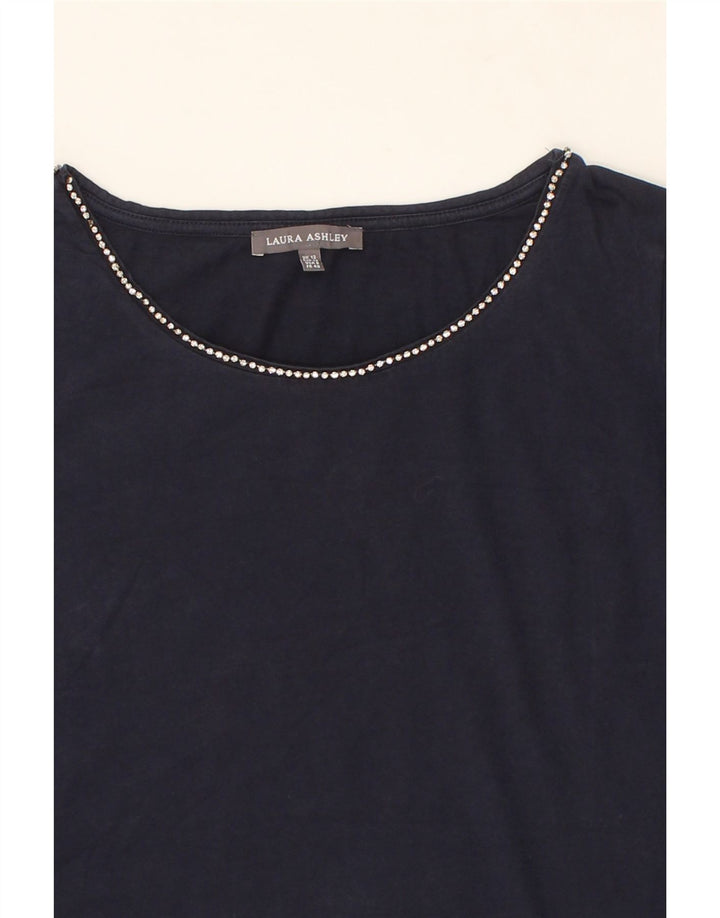 LAURA ASHLEY Womens Top 3/4 Sleeve UK 12 Medium Navy Blue Cotton Vintage Laura Ashley and Second-Hand Laura Ashley from Messina Hembry 