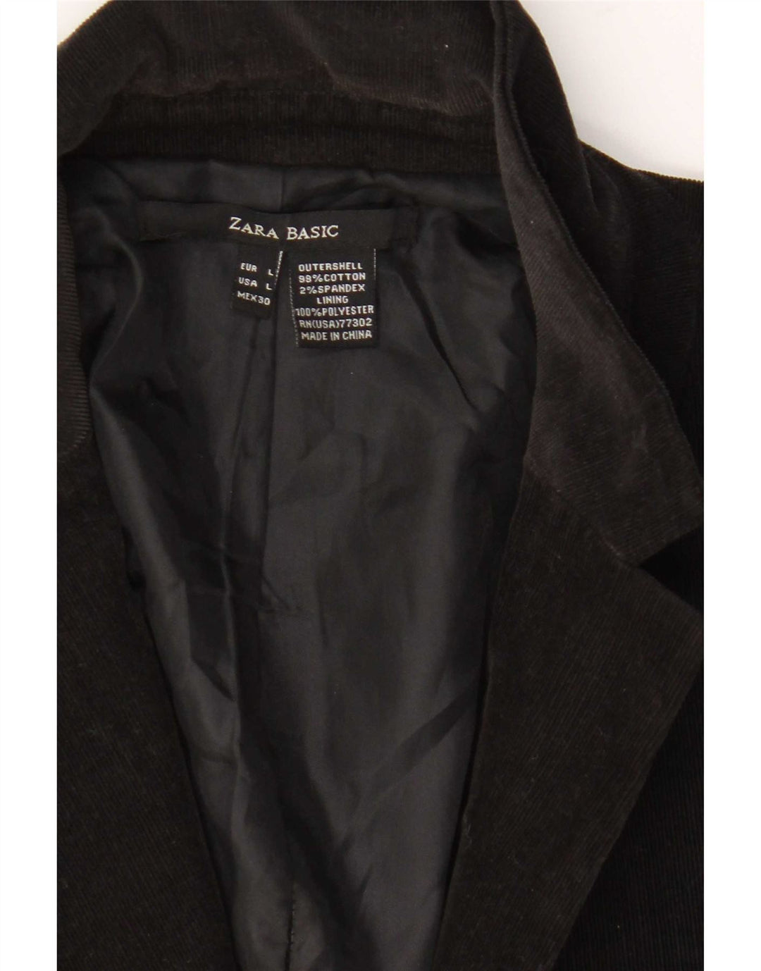 Giacca blazer da donna in velluto a coste a 1 bottone Zara UK 14 grande cotone nero