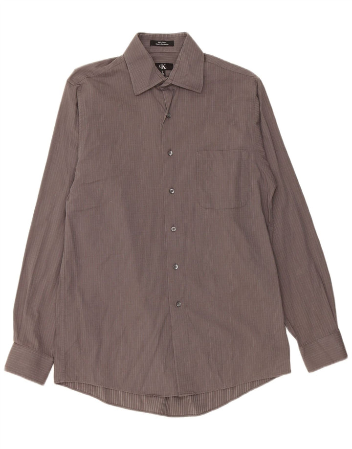 Camicia da uomo Calvin Klein taglia 15 cotone gessato grigio medio