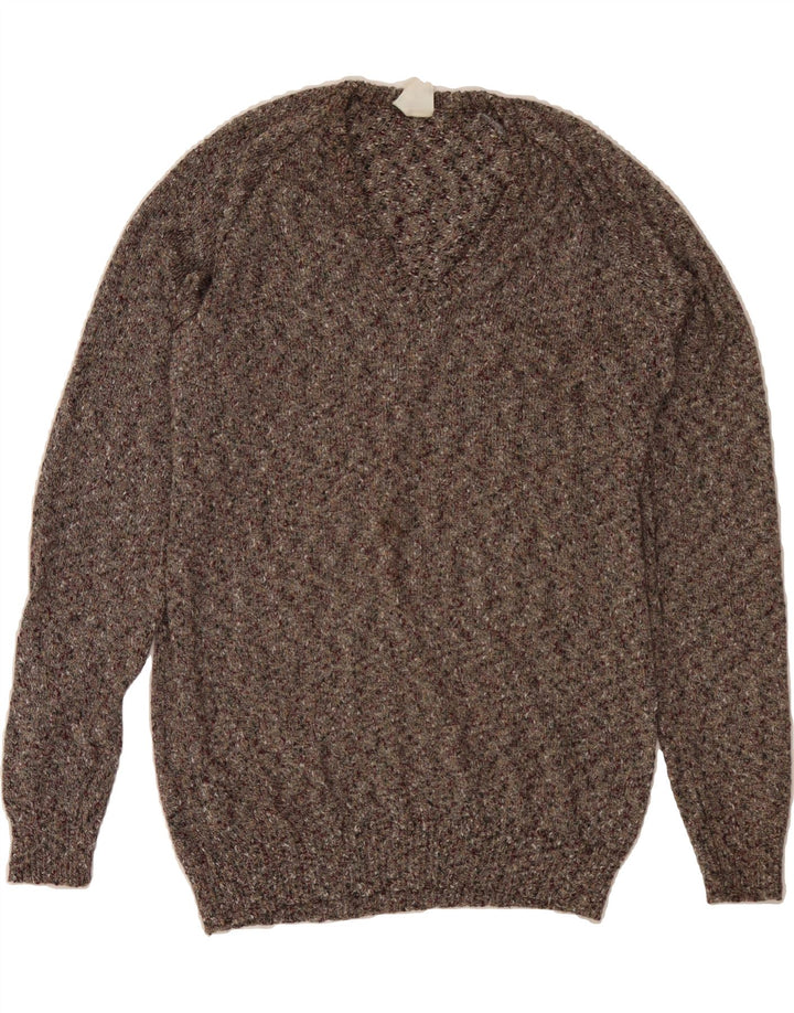 VINTAGE Mens V-Neck Jumper Sweater Medium Grey Flecked Vintage Vintage and Second-Hand Vintage from Messina Hembry 