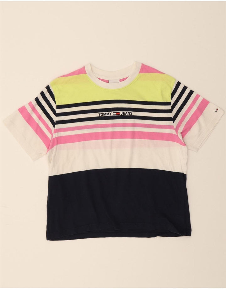 TOMMY HILFIGER Womens T-Shirt Top UK 10 Small Multicoloured Striped Vintage Tommy Hilfiger and Second-Hand Tommy Hilfiger from Messina Hembry 