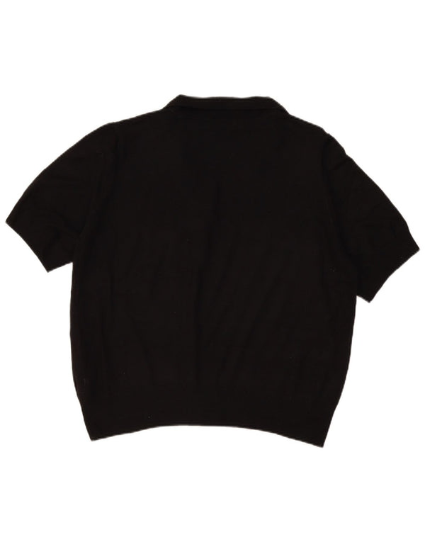 Maglione da donna Marks & Spencer a maniche corte con collo a polo UK 18 XL Nero