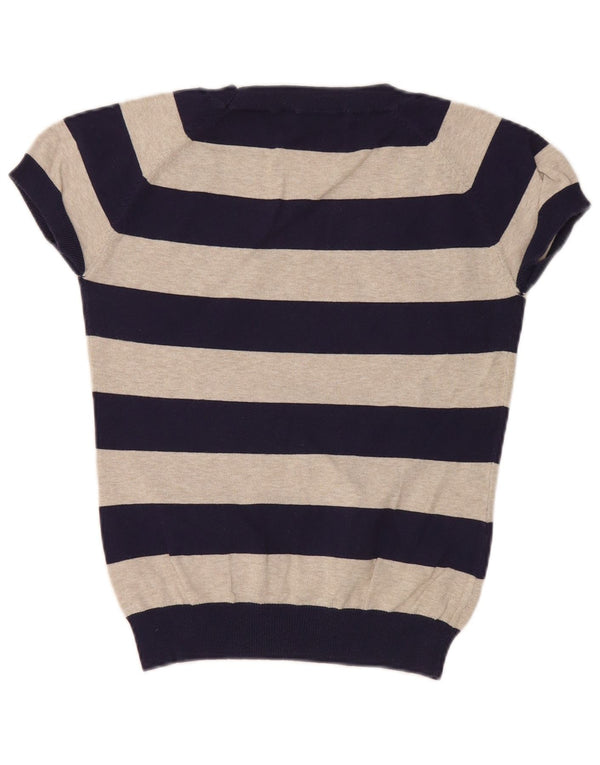 Maglione corto con scollo a barca da donna Zara UK 14 grandi righe blu navy