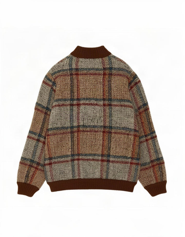 Maglione cardigan da uomo vintage a quadri marroni piccoli