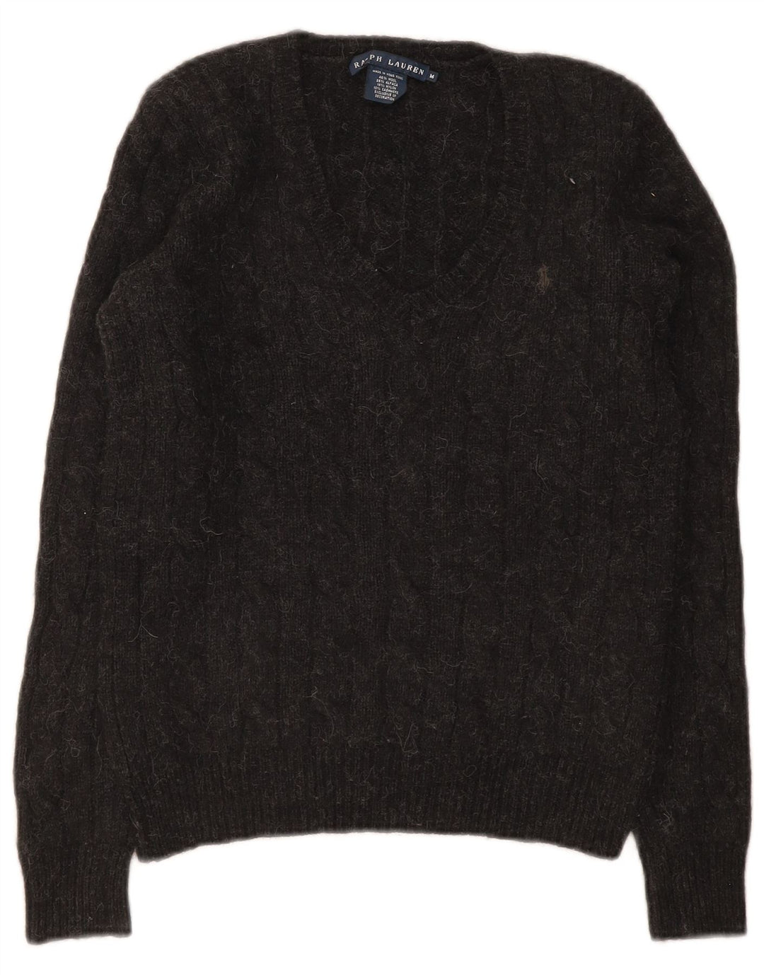 Maglione maglione con scollo a V da donna Ralph Lauren UK 12 Lana grigio medio