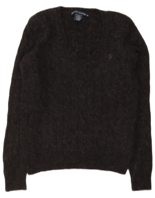 Maglione maglione con scollo a V da donna Ralph Lauren UK 12 Lana grigio medio