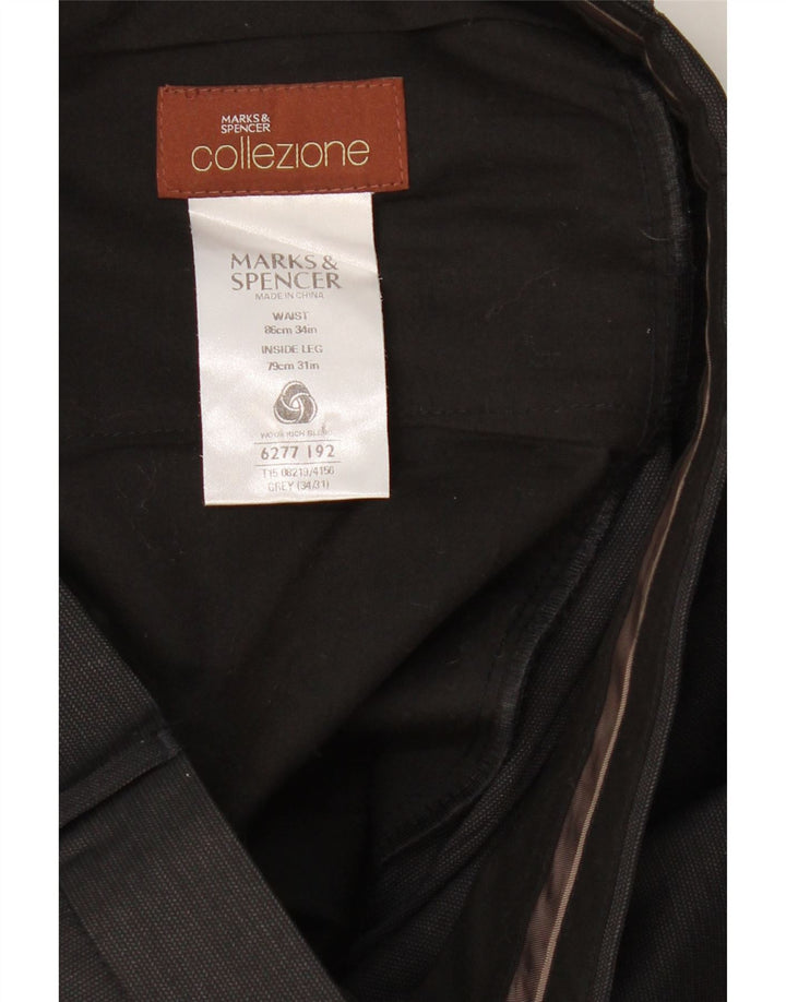 MARKS & SPENCER Pantaloni da abito dritti da uomo W34 L31 Lana grigia