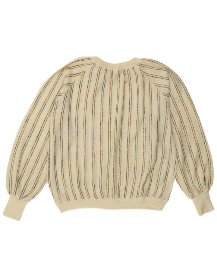 Maglione vintage da donna con scollo a barca IT 42 medio a righe bianco sporco