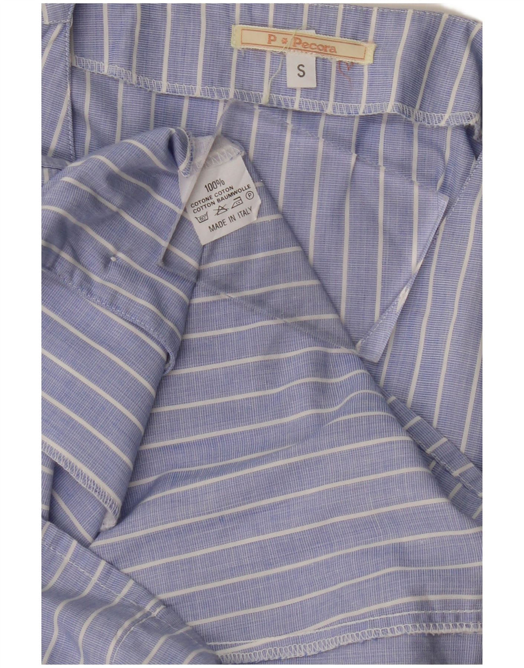 PAOLO PECORA Camicia a maniche corte da donna UK 10 Piccolo cotone gessato blu