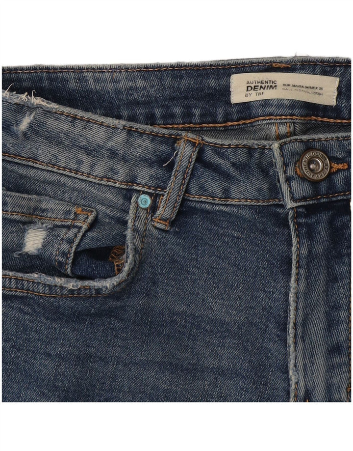 Pantaloncini in denim invecchiato Zara da donna EU 36 XS W26 Blu