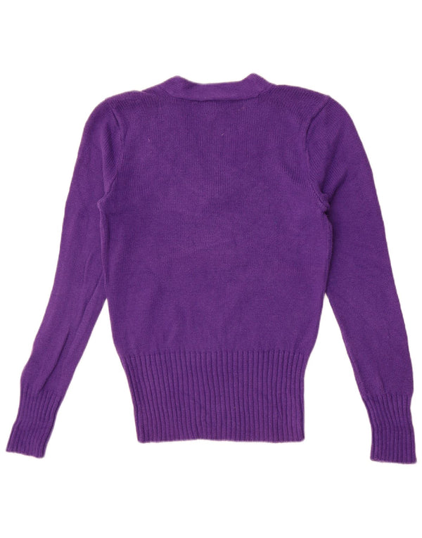 Maglione maglione con scollo a V da donna Ralph Lauren UK 14 grande cotone viola