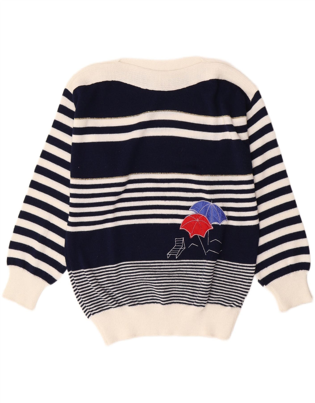 YESSICA Womens Boat Neck Jumper Sweater EU 38 Medium Navy Blue Striped Vintage Yessica and Second-Hand Yessica from Messina Hembry 