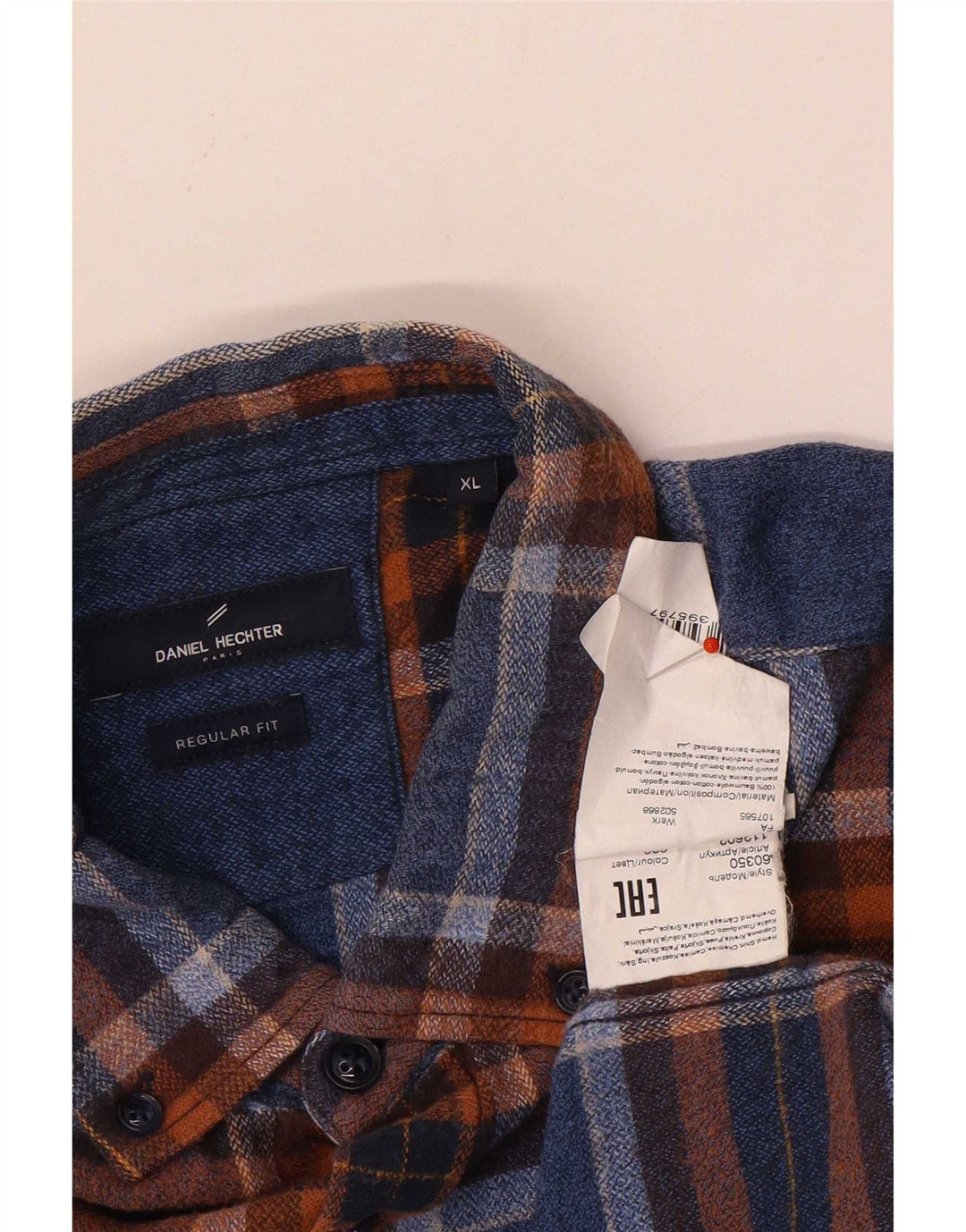Camicia da uomo in flanella vestibilità regolare Daniel Hechter XL in cotone a quadri blu navy