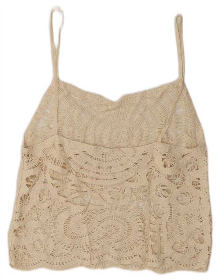 Top Zara da donna trasparente all'uncinetto con camicetta UK 16 grande bianco sporco