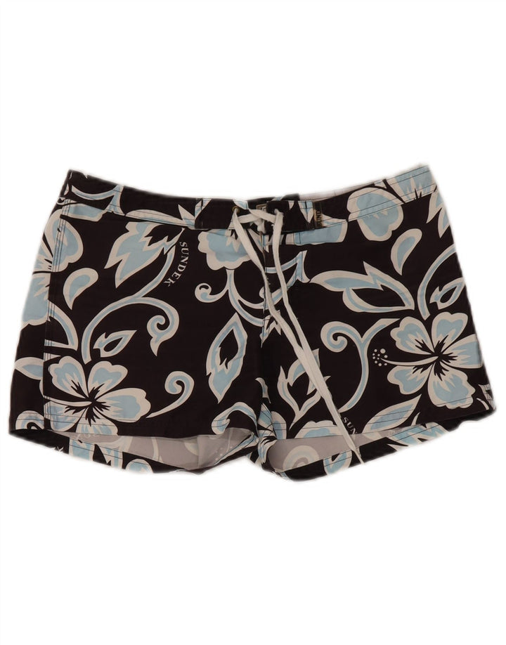 Pantaloncini da bagno da donna a vita bassa SUNDEK UK 14 medio nero floreale