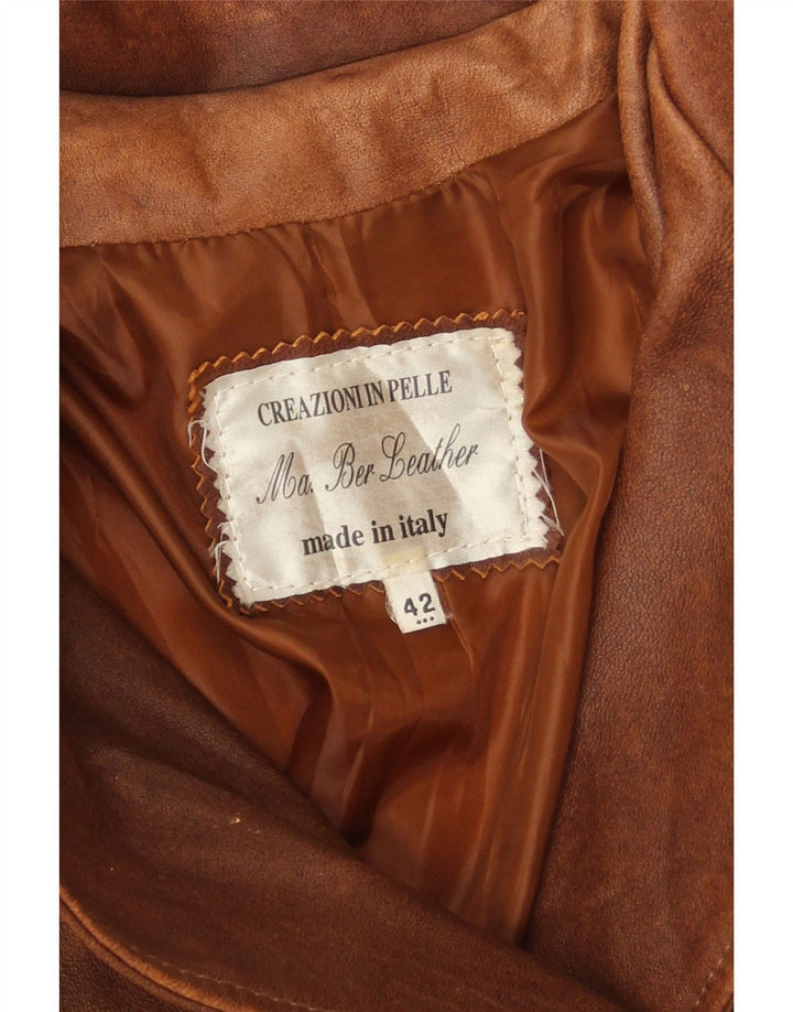Cappotto in pelle doppiopetto vintage da donna IT 42 Pelle marrone medio