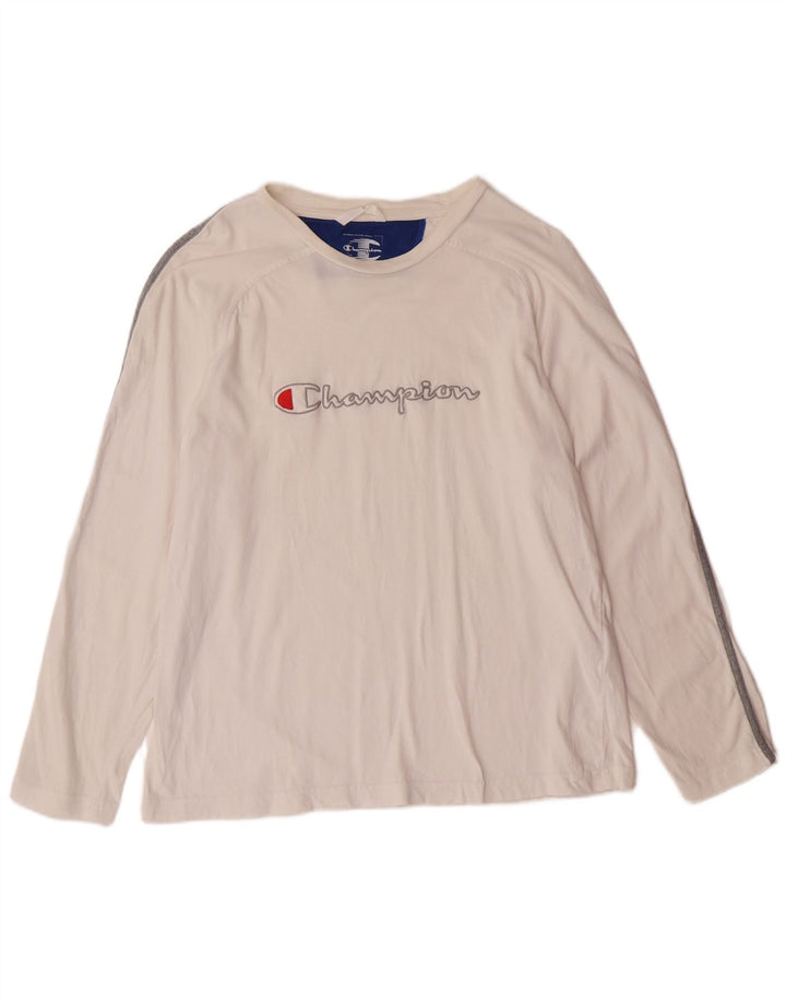CHAMPION Womens Graphic Top Long Sleeve UK 16 Large White Cotton
