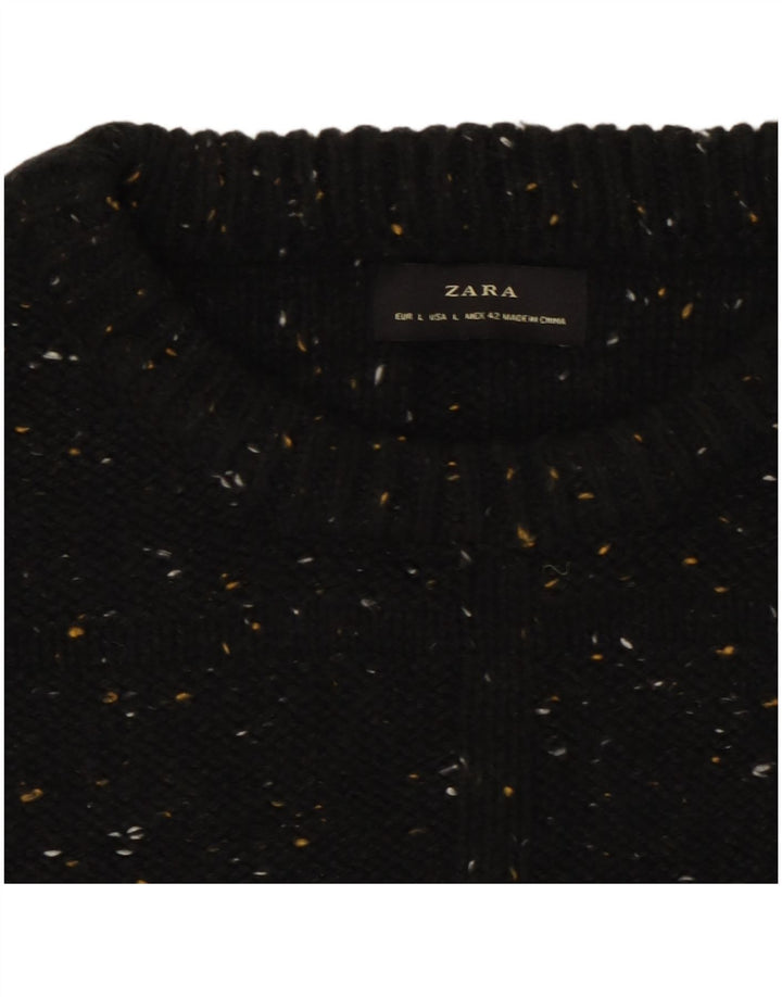 Maglione maglione girocollo da uomo Zara grande cotone chiazzato nero