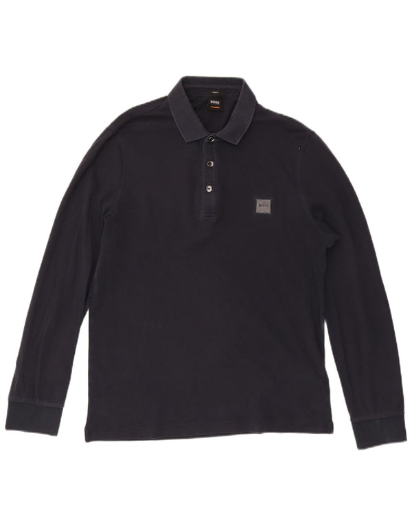 Polo Hugo Boss da uomo a maniche lunghe slim fit in cotone blu navy medio