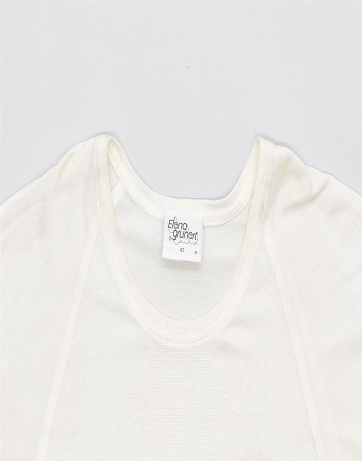 VINTAGE Womens Loose Fit Graphic Blouse Top EU 42 Medium Off White Viscose | Vintage | Thrift | Second-Hand | Used Clothing | Messina Hembry 