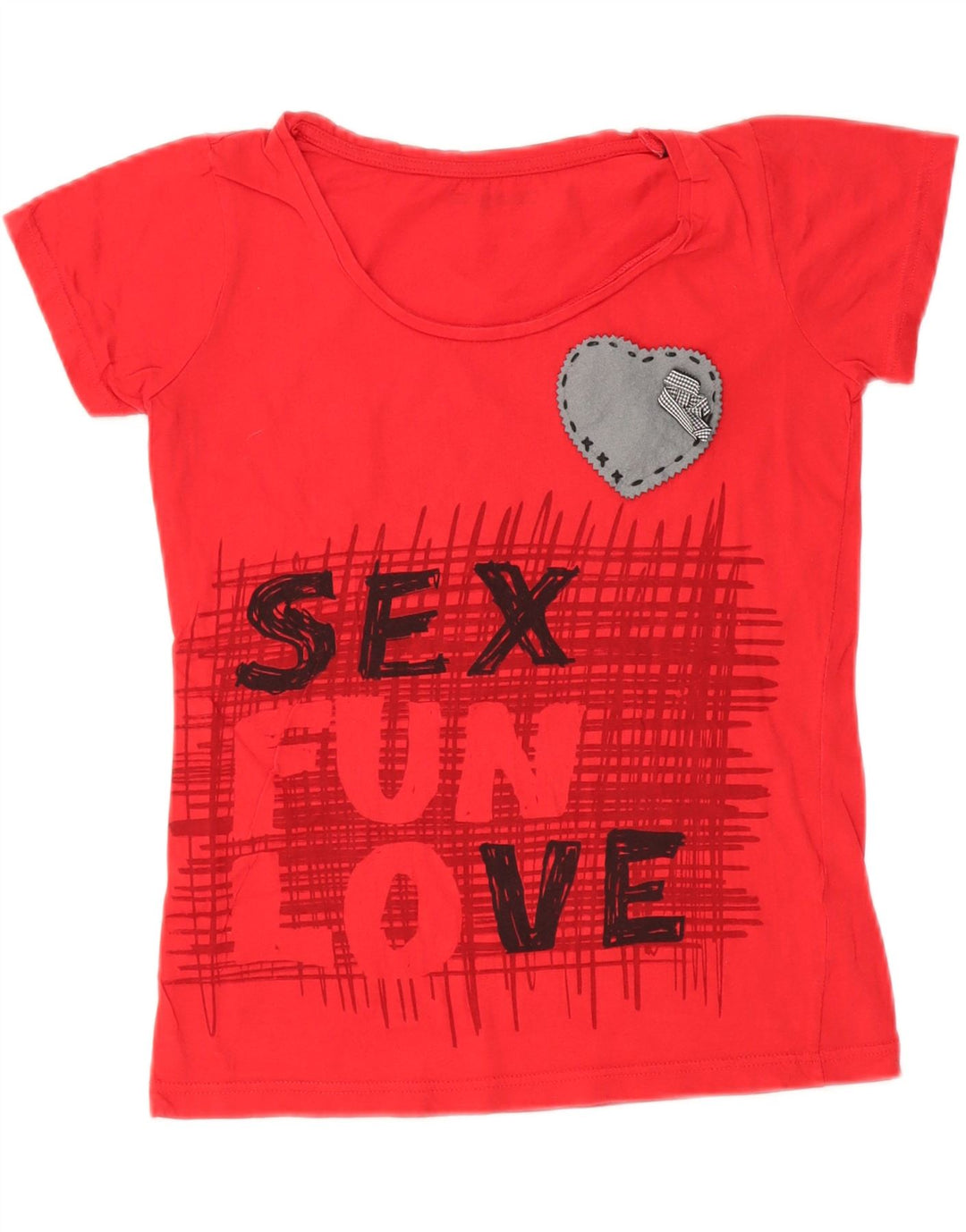 DESIGUAL T-shirt grafica da donna Top UK 10 piccola rossa in cotone