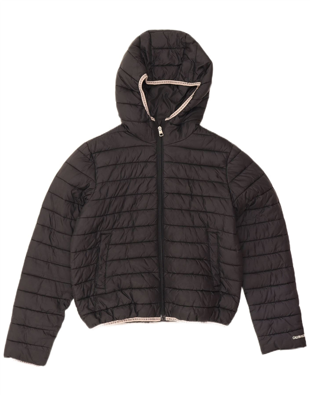 Giacca imbottita oversize con cappuccio da donna Calvin Klein Jeans UK 10 piccola nera