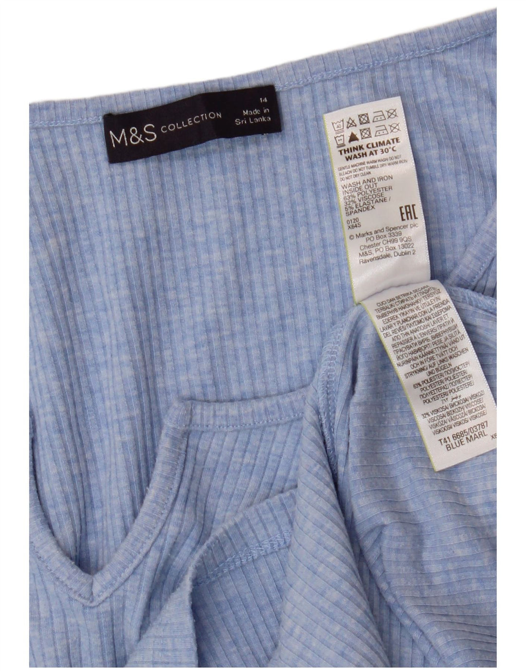 Marks & Spencer Top da donna a maniche lunghe UK 14 Large Blu Poliestere