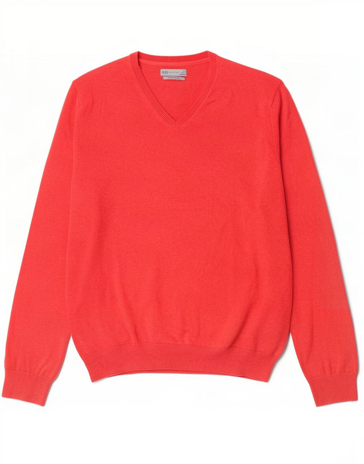 Maglione da uomo con scollo a V Marks & Spencer XL in cotone rosso