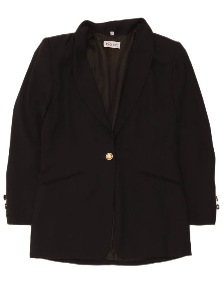 Giacca blazer a 1 bottone lunga da donna Bianca EU 36 piccola poliestere nero
