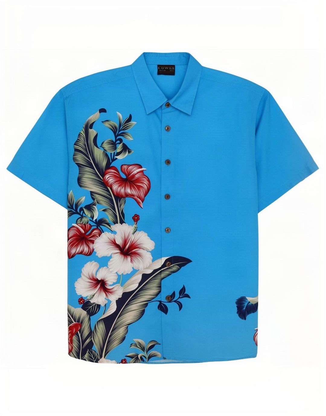Camicia a maniche corte da uomo Lowes 2XL hawaiana in poliestere floreale blu