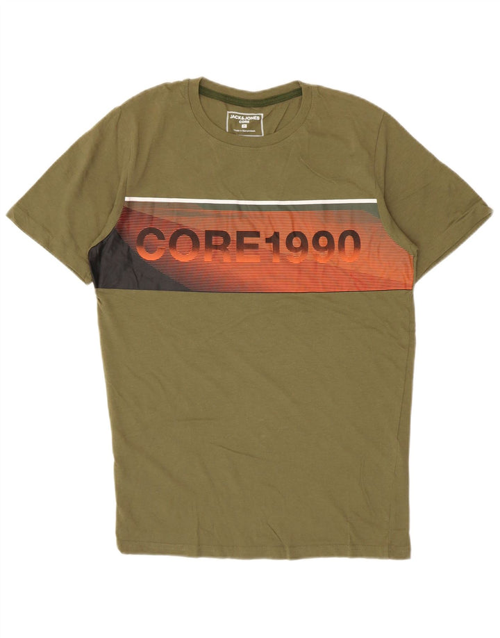 JACK & JONES Mens Core Graphic T-Shirt Top Medium Khaki Pinstripe Cotton