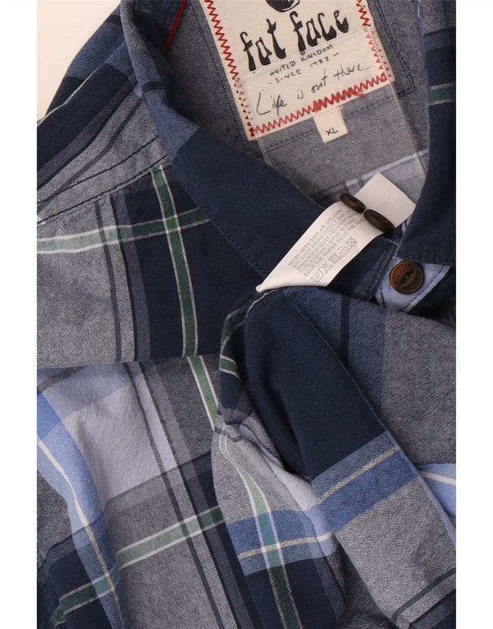 FAT FACE Camicia da uomo in flanella XL in cotone a quadri blu
