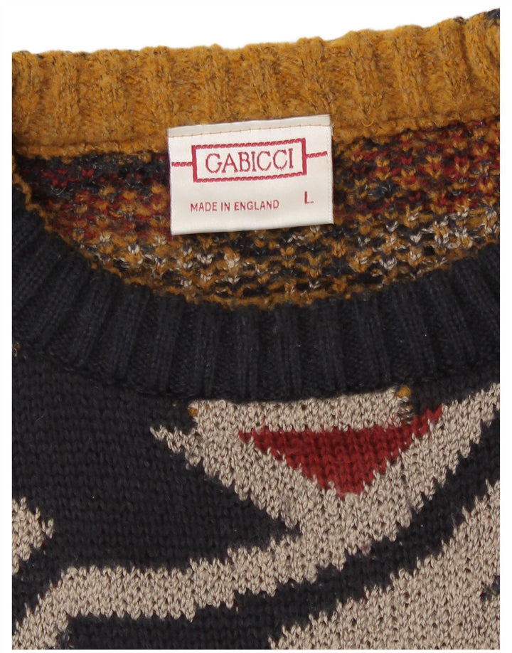 Maglione maglione girocollo da uomo vintage grande motivo geometrico multicolore