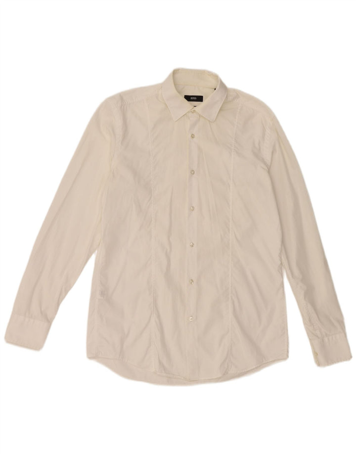 Camicia slim fit da uomo Hugo Boss taglia 40 15 3/4 cotone bianco medio