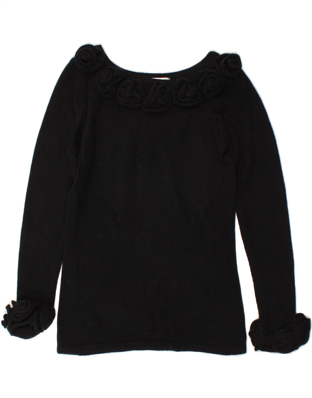 ALBA MODA Womens Boat Neck Jumper Sweater UK 12 Medium  Black Floral Wool Vintage Alba Moda and Second-Hand Alba Moda from Messina Hembry 