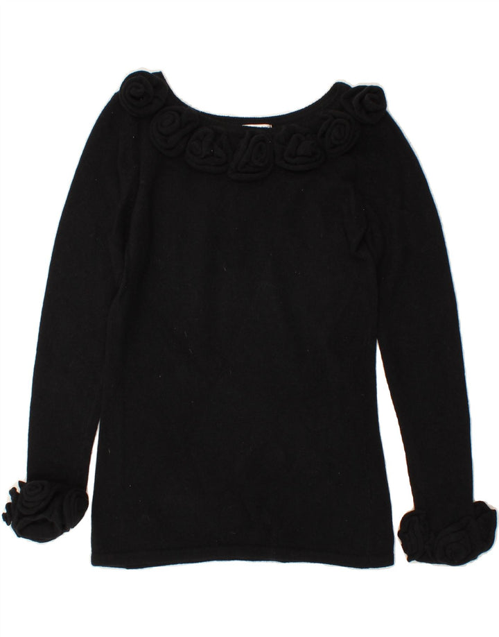 ALBA MODA Womens Boat Neck Jumper Sweater UK 12 Medium  Black Floral Wool Vintage Alba Moda and Second-Hand Alba Moda from Messina Hembry 