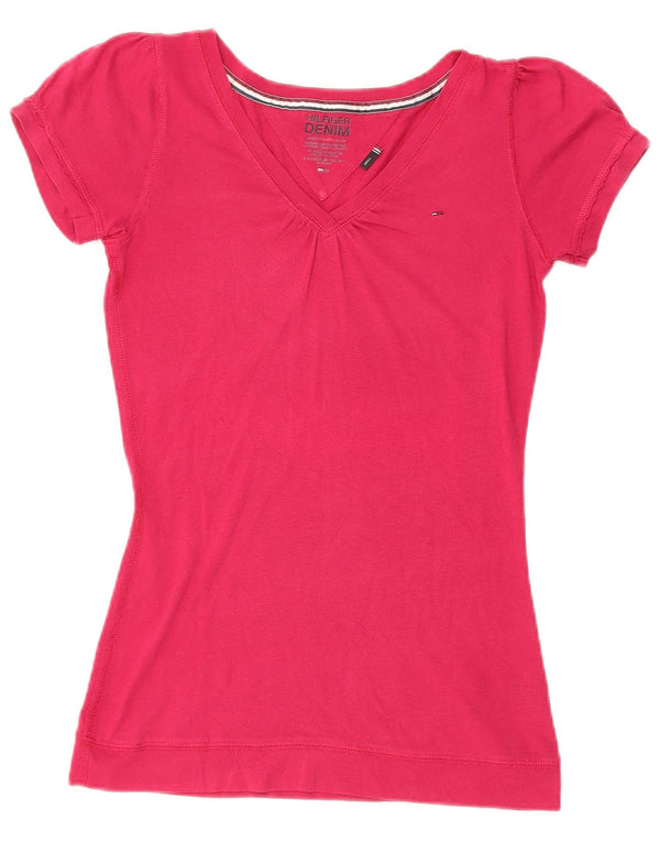 TOMMY HILFIGER T-shirt da donna Top UK 8 Small cotone rosa