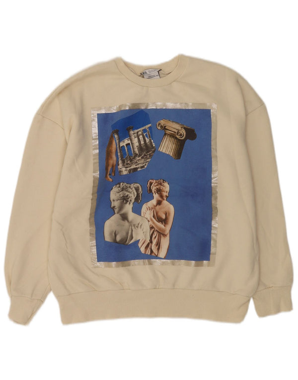 Felpa oversize grafica da donna Zara UK 10 piccola bianco sporco