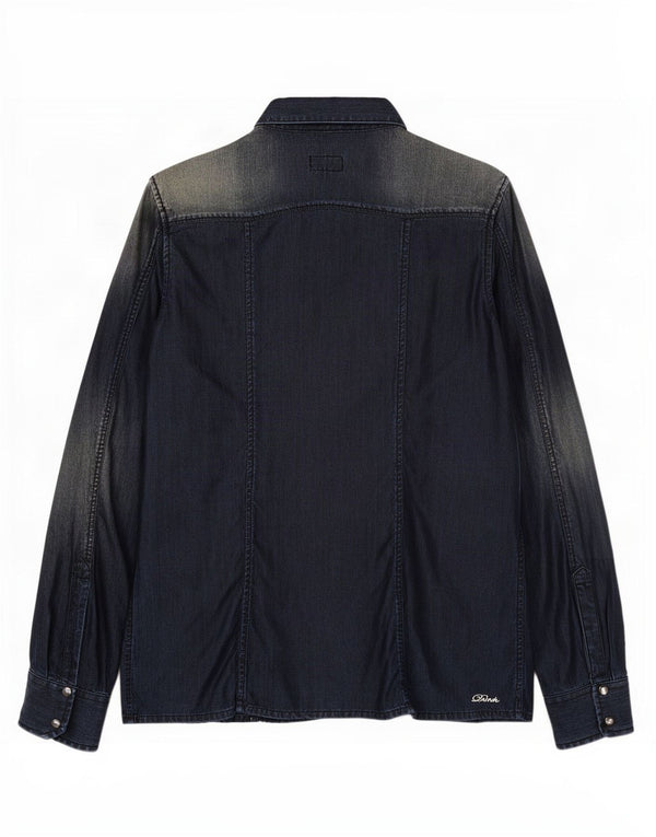 Camicia in denim militare da donna Datch UK 18 XL Lyocell blu navy