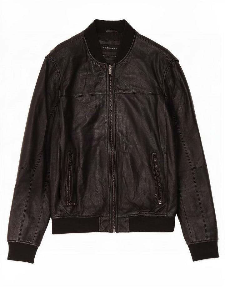Giacca in pelle da uomo Zara UK 40 grande nera