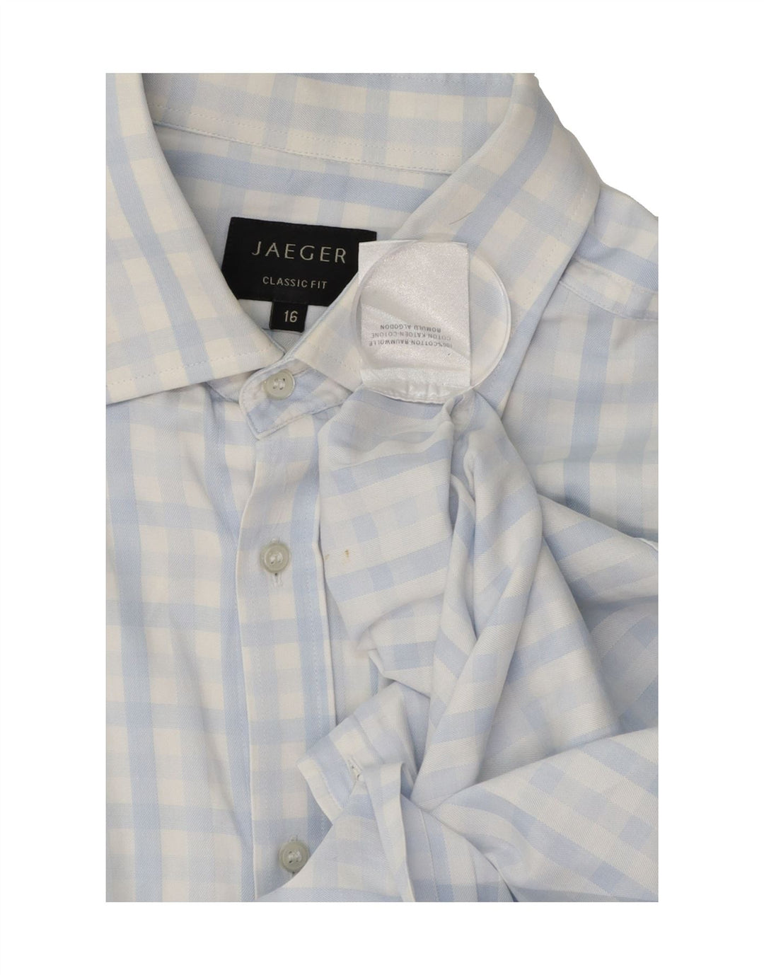 JAEGER Mens Shirt Size 16 Large Blue Gingham Cotton Vintage Jaeger and Second-Hand Jaeger from Messina Hembry 